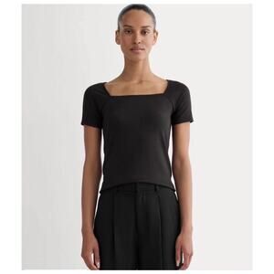 EVERLANE Form Supima Square-Neck Top Short Sleeve Sz S Black Minimalist Capsule